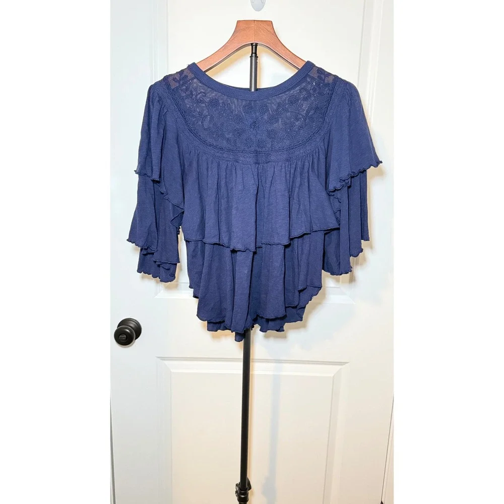 Free People Blue Rose Party Tiered Ruffle Babydoll SwingTop S/P